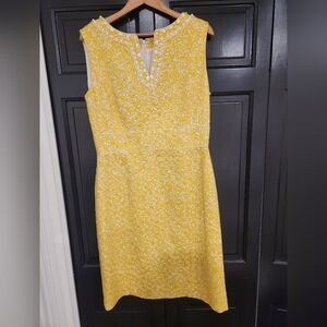 Tahari Yellow White Texture  Sundress, Jeweled Neck line, JackieO Inspo, Size 10